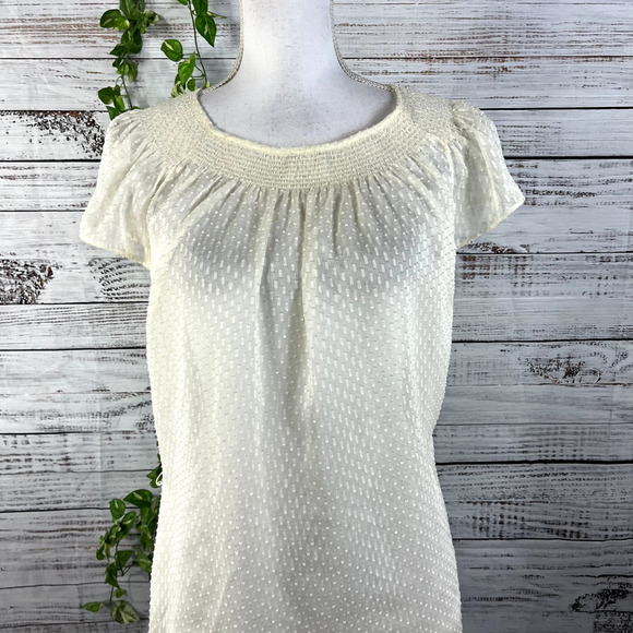 Girls From Savoy Anthropologie Blouse Top size 6 Cream Ivory Sheer Smocked Boho - Picture 2 of 12